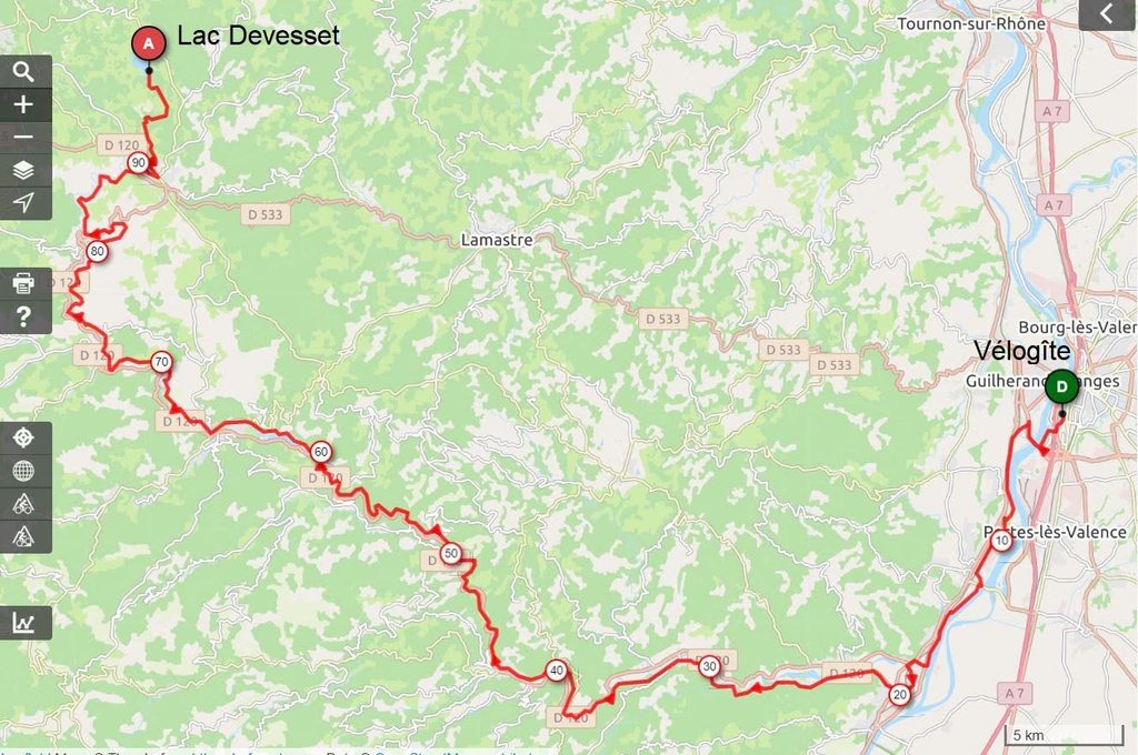 Parcours du Vélo Gite au lac de Devesset